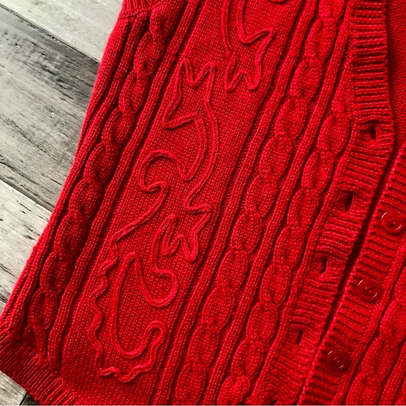 Vintage 1990s Alfred Dunner Oversized Red Wool Blend Cardigan Sweater Vest - Picture 5 of 7